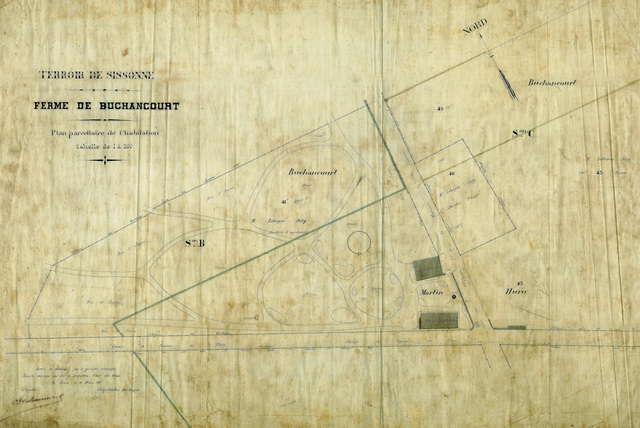 1897 - Plan préparatoire de la ferme de Buchancourt avant expropriation.