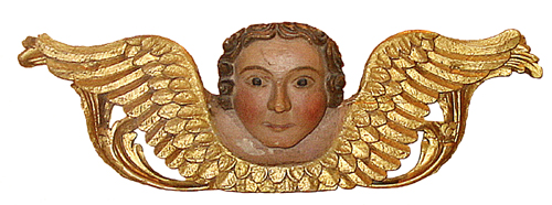 Un des quatre anges ails sculpts par Pierre Hardy ornant de la chaire de la premire glise de Sainte-Anne-de-Bellevue.