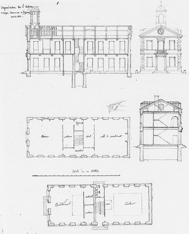 Le projet de maison commune et ecole de garons en 1822Environ 24 x 9 m
