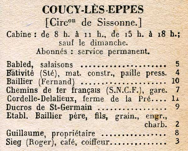 Coucy-lès-Eppes : téléphones 1951